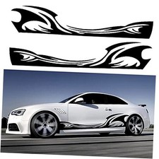 2Pcs 82'' Wave Flame Graphics Car Body Side Stickers Flame Racing Sports Black