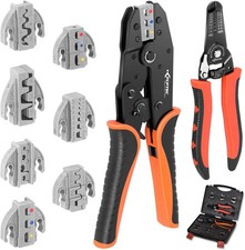 Crimping Tool Set 9 PCS - Ratcheting Wire Crimper with Interchangeable Jaws f...