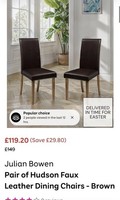 Julian Bowen 4 of Hudson Faux Leather Dining Chairs - Brown