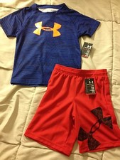 Boys Under Armour Heat gear T-shirt Blue Shorts Blue New Size 4
