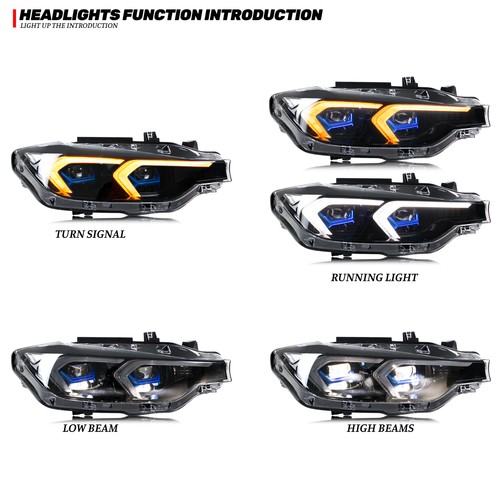 LED Headlights for BMW F30 F82 3-Series M3 2013-2015 Front Lamps Dynamic Signal - Picture 2 of 5