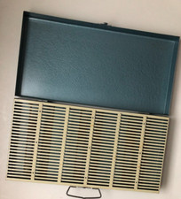 vintage blue metal slide sorting/storage box w/ numbered slots