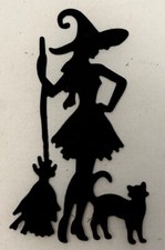 Halloween Die Cuts  Witch with Cat and Broom  Set of Sixteen  Black Cardstock