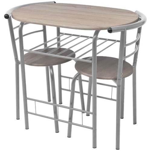Breakfast Bar Set MDF Iron Dining Table 2 Stools Chairs Kitchen Silver/Black New - Picture 13 of 14