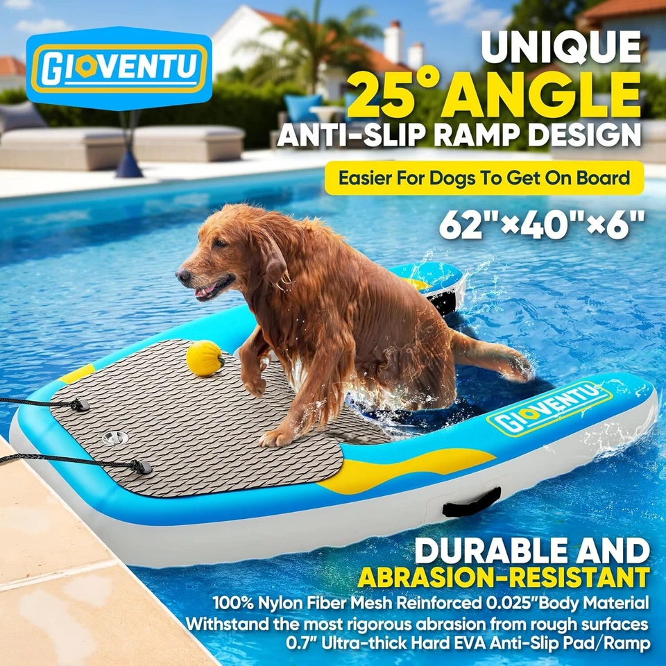 Rampa de agua inflable para piscina para perros 62"x 40" rampa extra grande para bote para perros 220 lb Foto 2 de 4