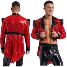 UK Men's Circus Ringmaster Outerwear Halloween Sequin Swallow-tailed Coat Jacket