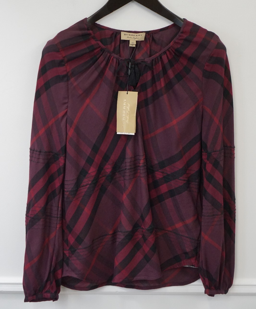Burberry Shirt Blouse Pullover Blackcurrant Plaid Size L