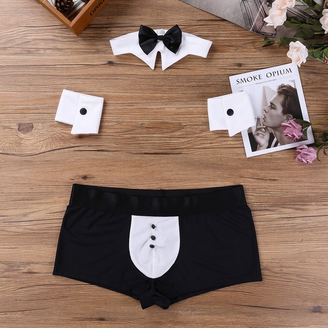 Sexy Men Tuxedo Underwear Costume Outfit Waiter Boxer Briefs Lingerie