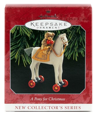 A Pony for Christmas NEW Hallmark 1998 Ornament Teddy Bear Wheels Turn