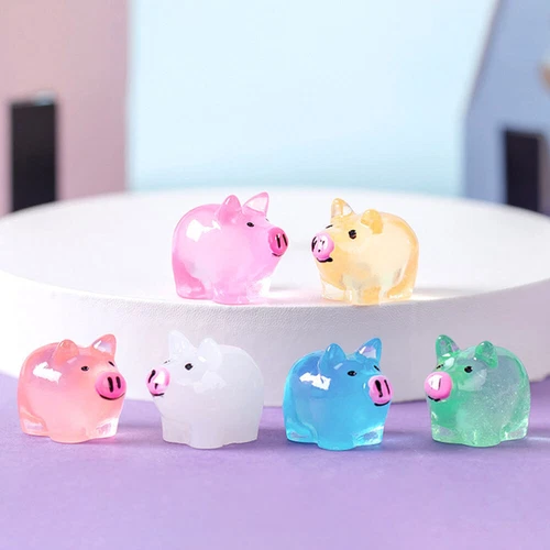 30PCS Mini Pig Resin Animal Charm Ornaments Glow in The Dark Decor DIY Craft Toy - Picture 6 of 13