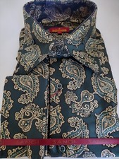 Mens Magnificent Deep Green Gold Design High Collar Shirt SANGI MONACO COLL 2120
