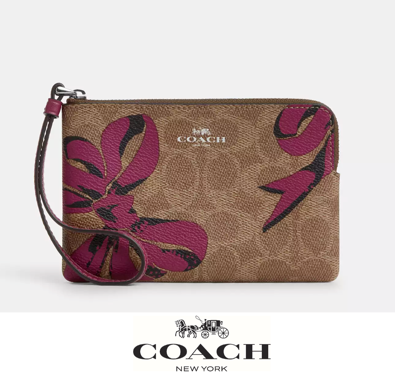 NWT Coach Corner Zip Wristlet in Signature Canvas with Bow Print CZ440 Gift Ready  
