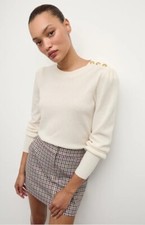Veronica Beard Nelia Cashmere Pullover Button Accent in Ivory Small NWT