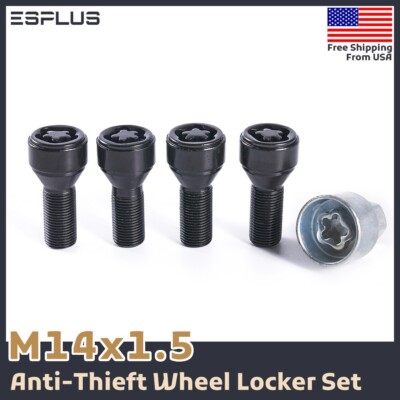 4 Volkswagen Wheel Lock 14x1.5 Black 28mm Fit Golf/ID/Jetta/Passat/Tiguan AM-Rim