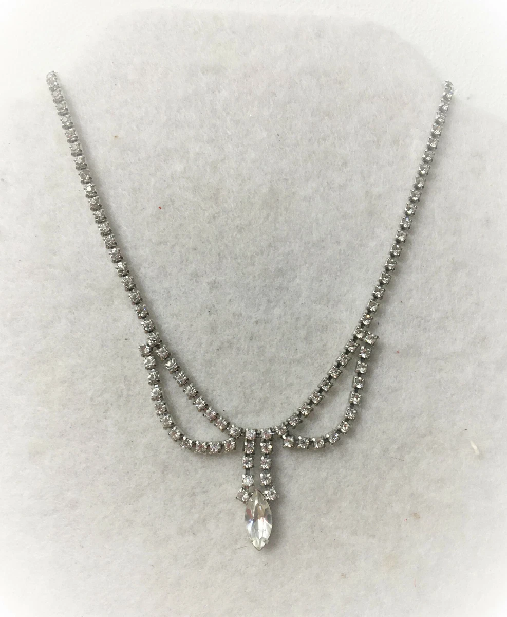Vintage Kramer Clear Rhinestone Necklace Silver Tone eBay