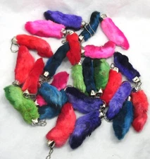 Wholesale Lot Of 25 Multicolored Lucky Rabbit Foot, Rabbits Feet Keychains, RF#3