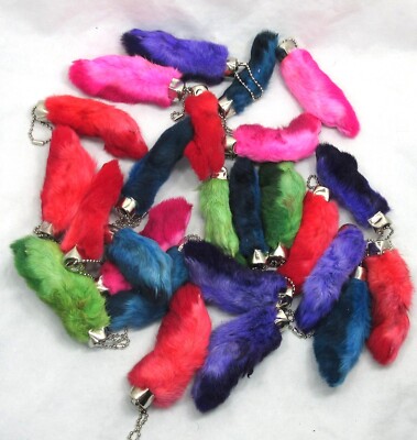 Wholesale Lot Of 25 Multicolored Lucky Rabbit Foot, Rabbits Feet Keychains, RF#3