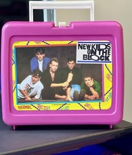 Vintage 1990 New Kids On The Block Plastic Lunch Box * RARE * Pink 80s 90s NKOTB