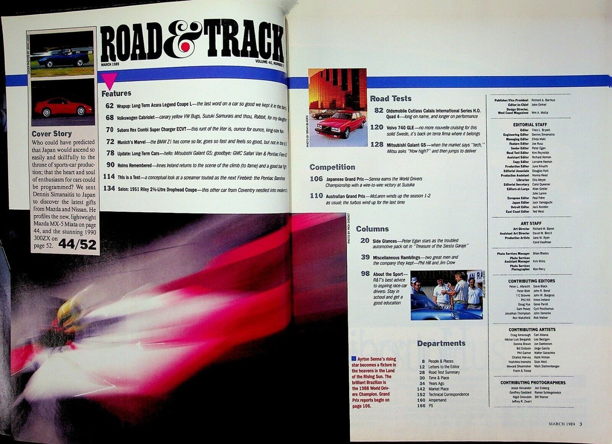 Road & Track Magazine March 1989 Nissan 300ZX, Mazda MX-5 Miata | eBay
