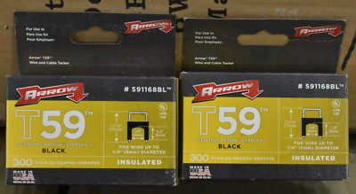 600(2 packs of 300)Arrow T59 Black Insulated Cable Staples 1/4'' x 1/4'' 591168BL