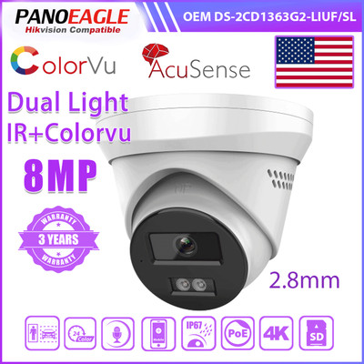 Hkivision compatible 8MP Smart Hybrid Light ColorVu IR Turret IP Camera US 