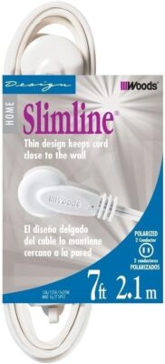 Woods Slimline 16/2 Flat Plug Extension Cord, 7ft, White, 2236