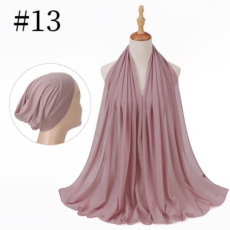 Chiffon Hijab and Under Cap Set, 2 Pcs, premium quality solid colors Hijab/scarf image 5