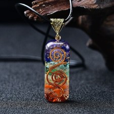 Orgonite Stone Pendant 7 Chakra Healing Amulet Stone Energy Resin Necklace