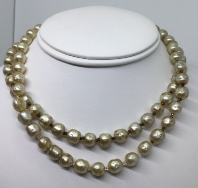 Vintage Miriam Haskell 2 Row Pearls - Large Fancy Catch (C476)