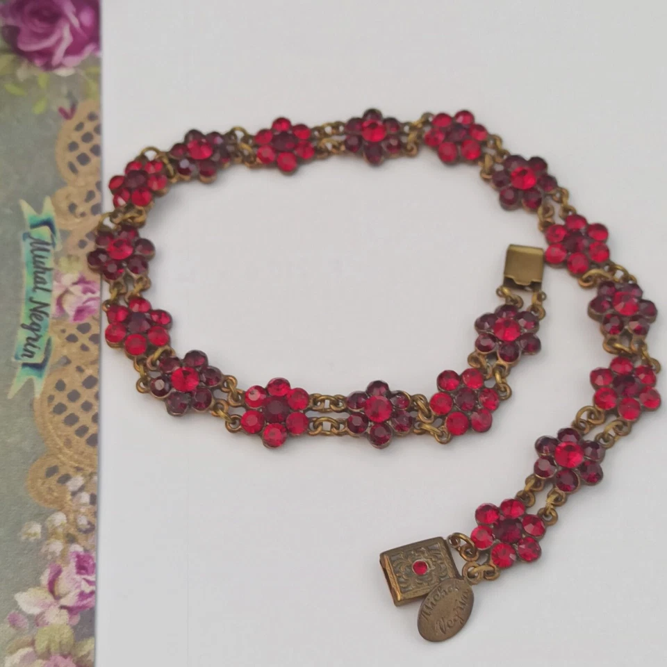 Michal Negrin Chocker Red Maroon Necklace Statement Flowers Cocktail Gothic VTG - Image 4 of 4