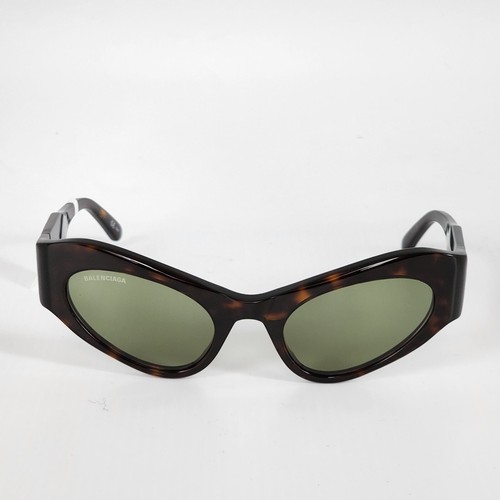 🍀BALENCIAGA BB0177 EXTREME Line Cat Unisex Logo Mask Sunglasses Havana/Green - Picture 5 of 6