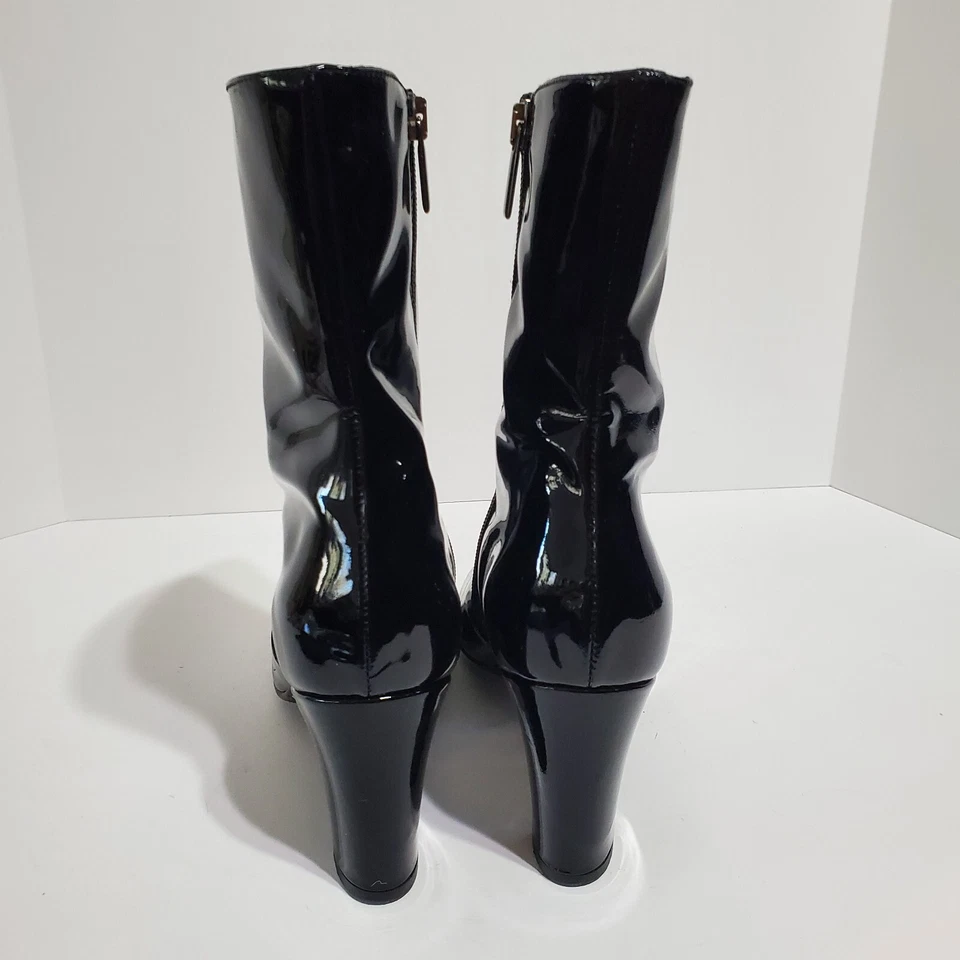 AQUATALIA Black Patent Leather Boots Size 8 Midi 3” Heel Lined Zip waterproof - Image 4 of 4