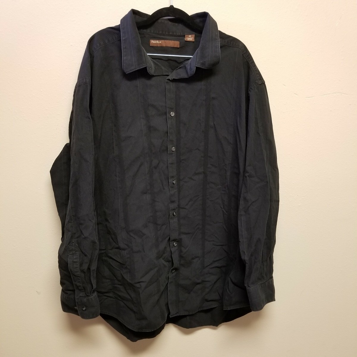 Perry Ellis Long Sleeve Button Down Dress Shirt Men's Size 4X Solid Black
