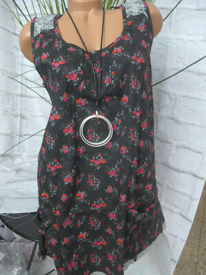Damen Shirt Joe Browns Tunika Gr. 44 Kurzarm schwarz geblümt (870)