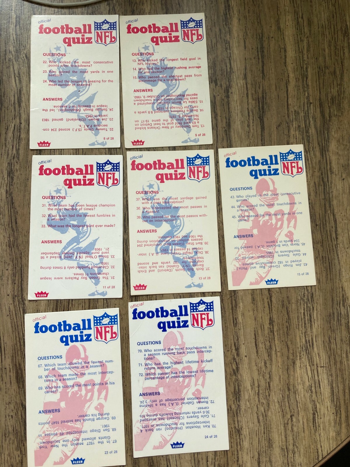 1972 Fleer Football Patches Quiz Insert Cards choose from list eBay