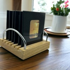 Set Of Six Glass Photo Coasters In A Wood And Metal Frame Unique Your Photo Vtg