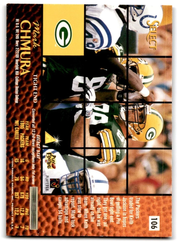 1996 Select Mark Chmura Green Bay Packers #106 - Image 2 of 2
