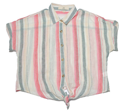 Thread & Supply Blouse Shirt Women Size Large L Short Sleeve Multi-Color Stripes