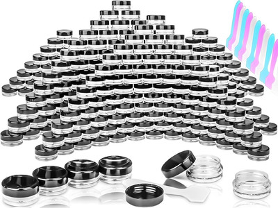100PCS 3G Dab Containers 3Ml round Clear Jars for Scrubs Lotions with Black Lids