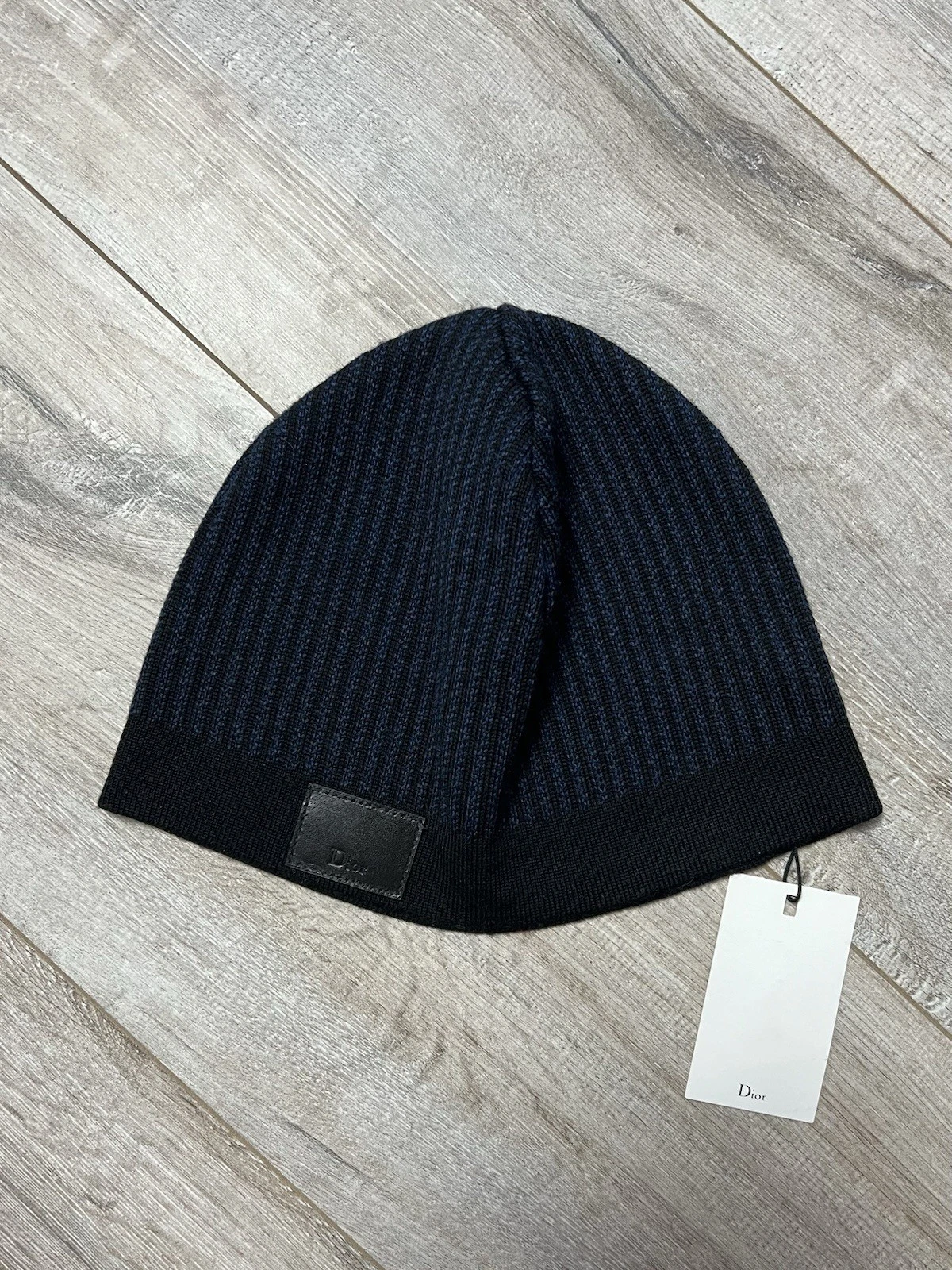 Chapeau DIOR laine 100% cuir patch logo rayé noir/bleu homme taille unique