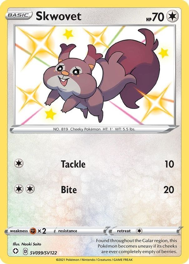 Skwovet - SV099/SV122 - Pokemon Shining Fates Sword Shield Shiny Rare Card NM