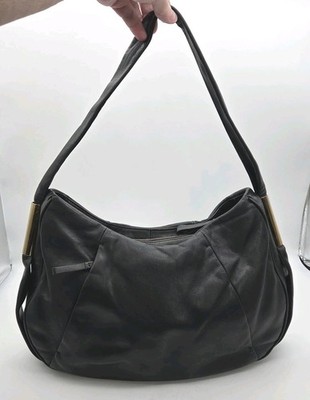 Alexandra Bartlett Purse Shoulder Bag Black 100% Leather Gold Tone Trim 