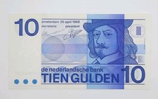 1968 De Nederlandsche Bank NETHERLANDS  10 Gulden Banknote P-91 No. 1170463392