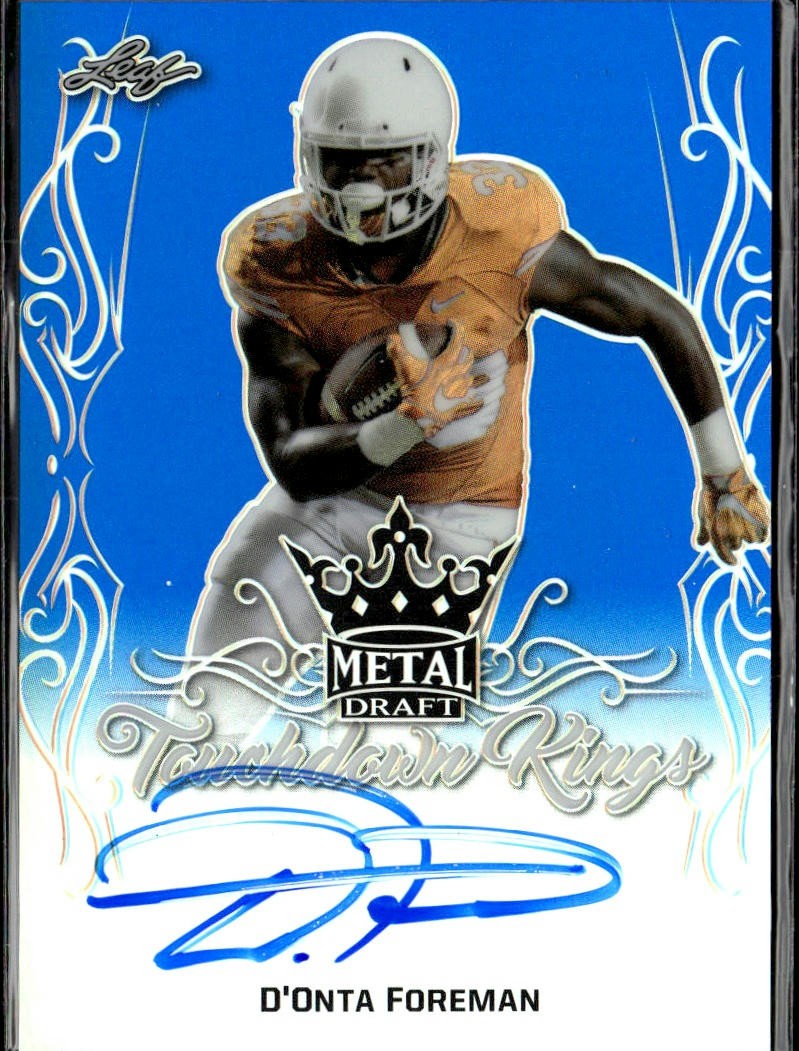 D'Onta Foreman Leaf Metal Draft Touchdown Kings Autographs #DF1 Blue Prismatic