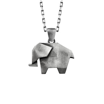 Origami Elephant in Oxidized Sterling Silver Necklace for Mama Gift