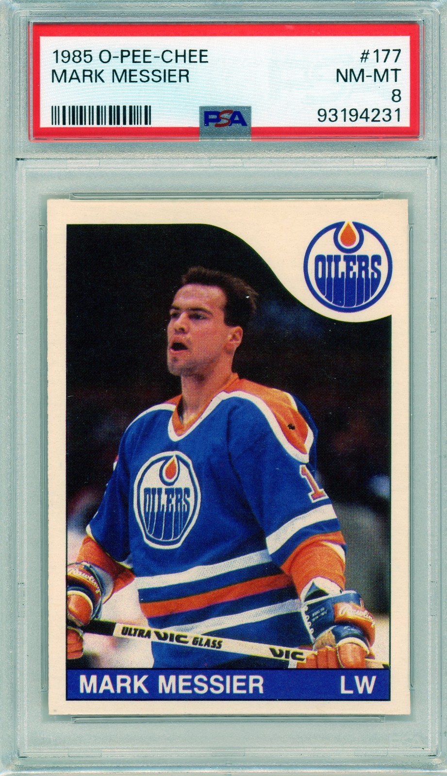 1985-86 O Pee Chee OPC Mark Messier #177 Edmonton Oilers PSA 8