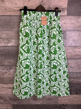 Boden Midi Skirt Size UK 8 Green Vine Smocked Double Cloth Casual Pockets