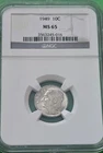 1949-P Roosevelt Dime 90% Silver MS 65 NGC US Coins 10c FULL BANDS*Free Shipping