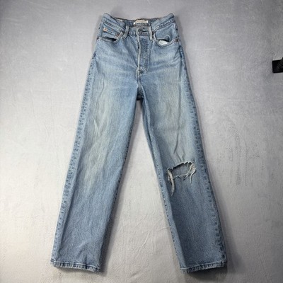 Levi's Ribcage Straight Distressed Jeans Women s Size 26 Blue Button Fly.