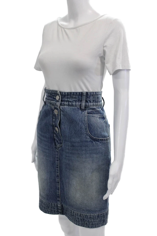 Chanel Mujer Línea A Mini Falda Algodón Azul Talla 38 Foto 2 de 4